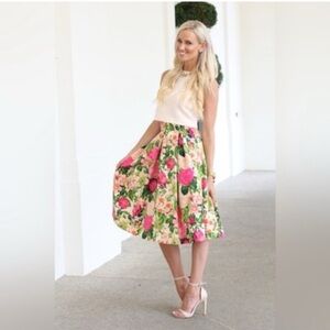 Eliza J Floral Print Faille Midi Skirt Size 8